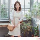 Square Collar Panel Sleeve Sheath Dress