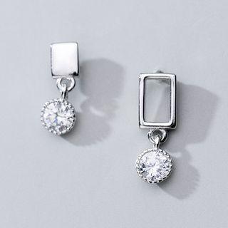 Non-matching Square Dangle Earring 1 Pair - S925 Silver - One Size