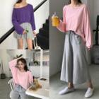 Plain Long-sleeve T-shirt / Cropped Wide-leg Pants / Elastic Waist Shorts