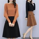 Set: Plain Knit Pullover + A-line Skirt