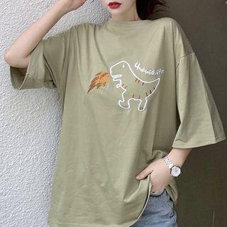 Printed Elbow-sleeve T-shirt Green - M