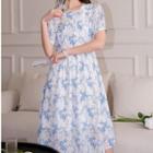 Short-sleeve Floral Printed Midi Dress Floral - One Size