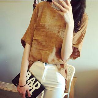 Elbow-sleeve Linen Cotton T-shirt