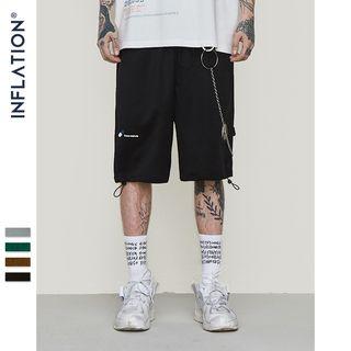 Patchwork Drawstring-hem Lettering Shorts