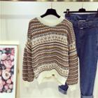 Ethnic Pattern Long-sleeve Knit Sweater As Shown In Figure - One Size