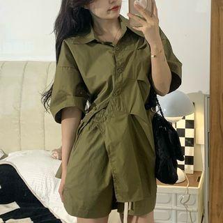 Plain Loose-fit Blouse / Drawstring Shorts