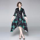 Bell-sleeve Printed A-line Dress