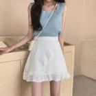 Dotted Ruffle Trim Mini A-line Skirt