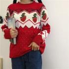 Strawberry Print Sweater As Shown In Figure - One Size