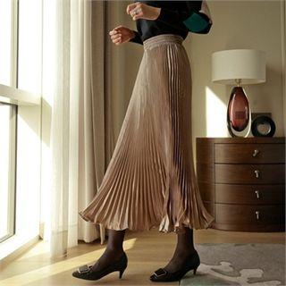 Band-waist Accordion Pleated Maxi Skirt