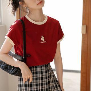 Short-sleeve Contrast Trim Rabbit Top