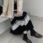 Stripe Panel Midi A-line Knit Skirt