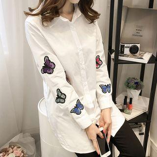 Long-sleeve Butterfly Embroidered Shirt