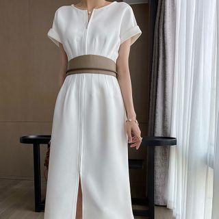 Short-sleeve Slitted Midi Dress