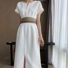 Short-sleeve Slitted Midi Dress