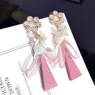 Rhinestone Bow Triangle Dangle Earring