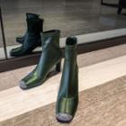 Square Toe Rhinestone Chunky Heel Mid-calf Boots