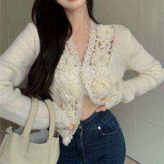Floral Light Cardigan Off-white - One Size
