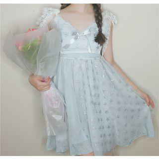 Bow Accent Star Print Sleeveless Dress