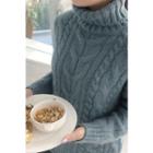 Turtle-neck Cable-knit Sweater Sky Blue - One Size