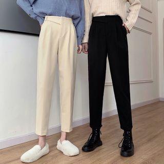 Plain High-waist Straight-cut Woolen Pants