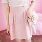 Pintuck A-line Linen Blend Mini Skirt
