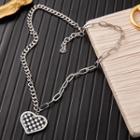 Checker Print Heart Necklace Black & White & Silver - One Size