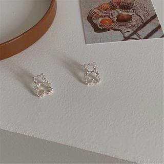 Bear Faux Pearl Earring 1 Pair - 925 Silver Stud Earrings - Silver - One Size