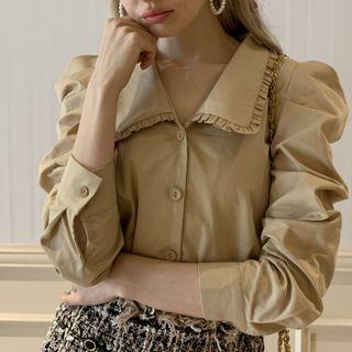 Puff Sleeve Frill Trim Collar Shirt