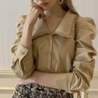 Puff Sleeve Frill Trim Collar Shirt