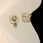 2 In 1 Faux Pearl Crown Alloy Ring Set Of 2 - Gold - One Size