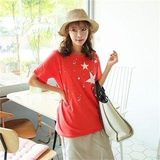 Crew-neck Star-splattered T-shirt
