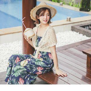 Tie-front Short-sleeve Lace Top