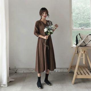 V-neck A-line Shirtdress