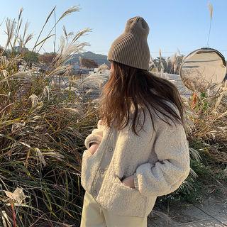 Buttoned Sherpa-fleece Hoodie Beige - One Size