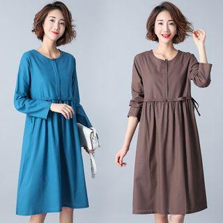 Long-sleeve Drawstring-waist A-line Dress