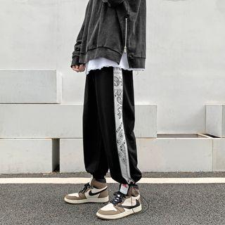 Paisley Print Panel Drawstring-cuff Sweatpants