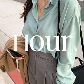 Drop-shoulder Plain Shirt Mint Green - One Size