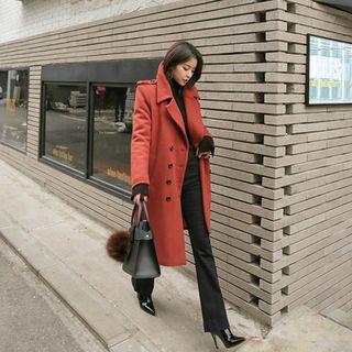 Wool Blend Military Coat With Sash
