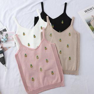 Spaghetti Strap Pineapple Embroidered Knit Top