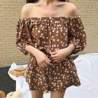 3/4-sleeve Off Shoulder Floral Playsuit