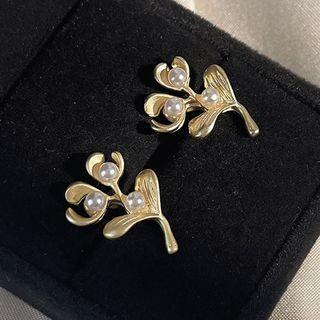Flower Faux Pearl Alloy Earring 1 Pair - C-721 - Faux Pearl - Gold - One Size