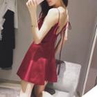 Bow Spaghetti-strap A-line Mini Dress