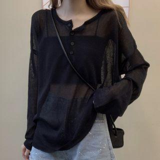 Sheer Long-sleeve Knit Shirt
