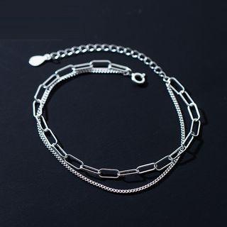 Layered Sterling Silver Bracelet 1pc - Silver - One Size