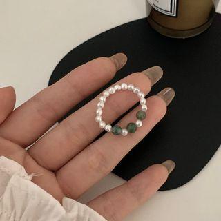 Faux Pearl Gemstone Bead Ring 1 Pc - Green & White - One Size