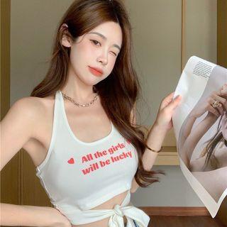 Square-neck Printed Bow Cropped Tank Top Tank Top - One Size