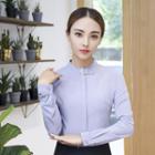 Stand Collar Belted Neck Plain Blouse