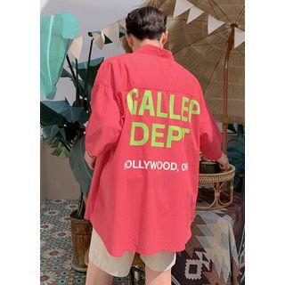 Pocket-front Letter-printed Oversized Shirt