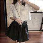 Pocket Detail Short-sleeve Shirt / High Waist A-line Skirt